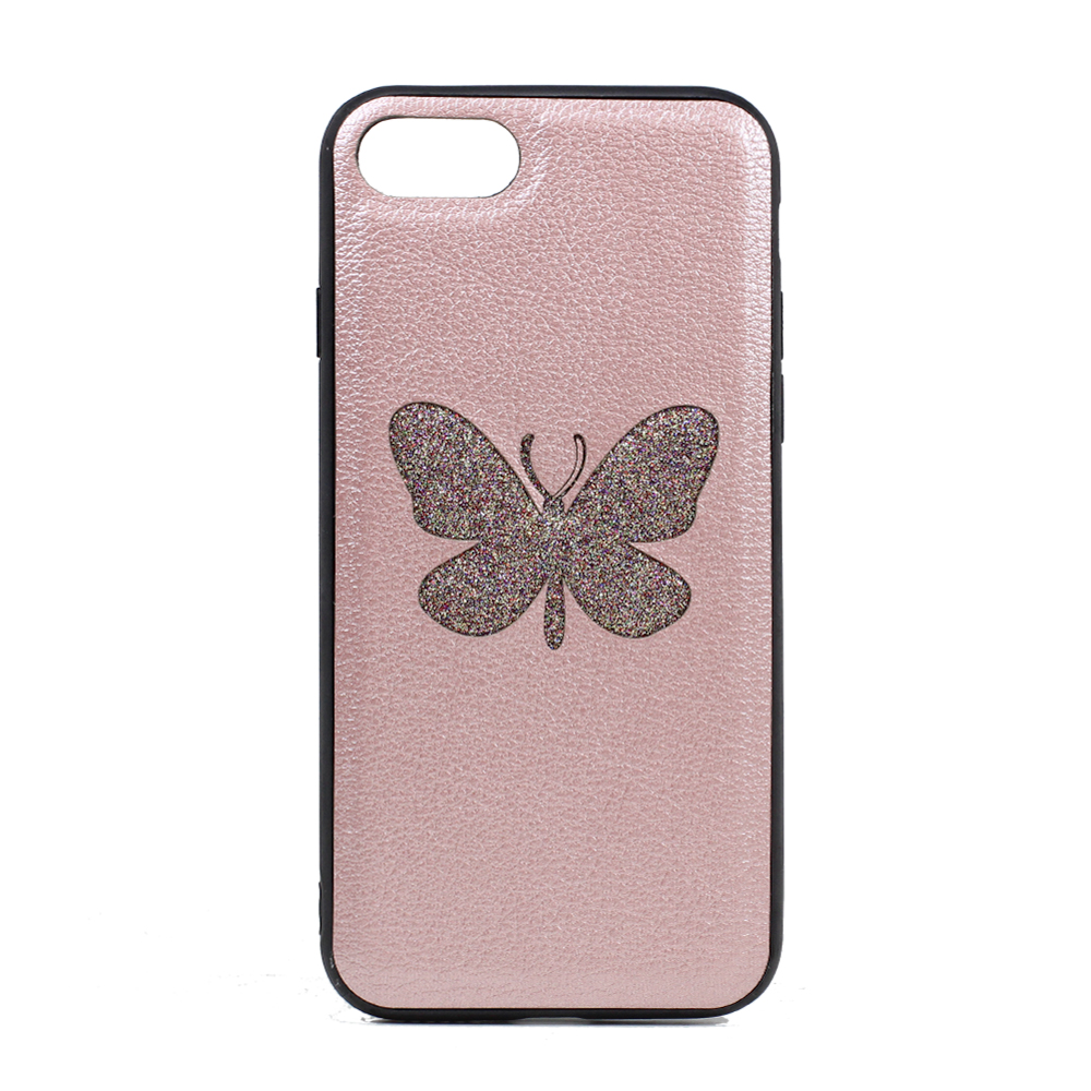 iPhone 8 / 7 Glitter Butterfly Fashion PU LEATHER Case (Rose Gold)